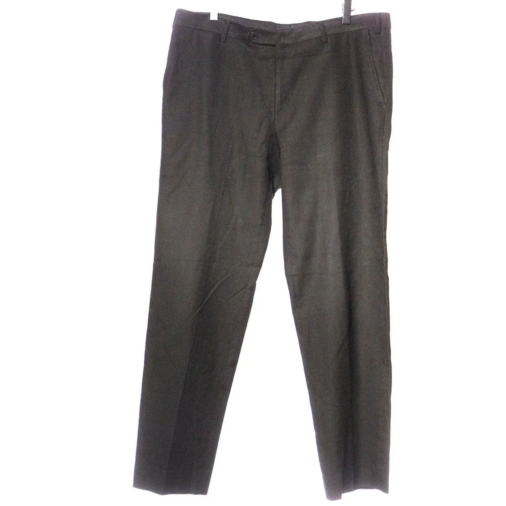 Eidos Napoli Dress Pants Trouser Black Wool Cotton Blend Flat Front Waist 36-37